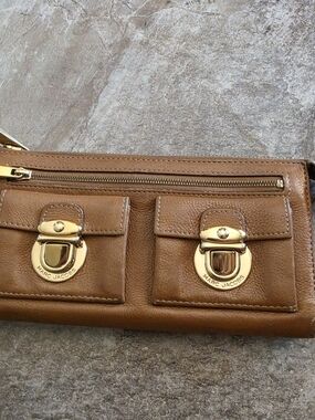 Marc Jacobs Brown Leather Wristlet with Gold Hardware